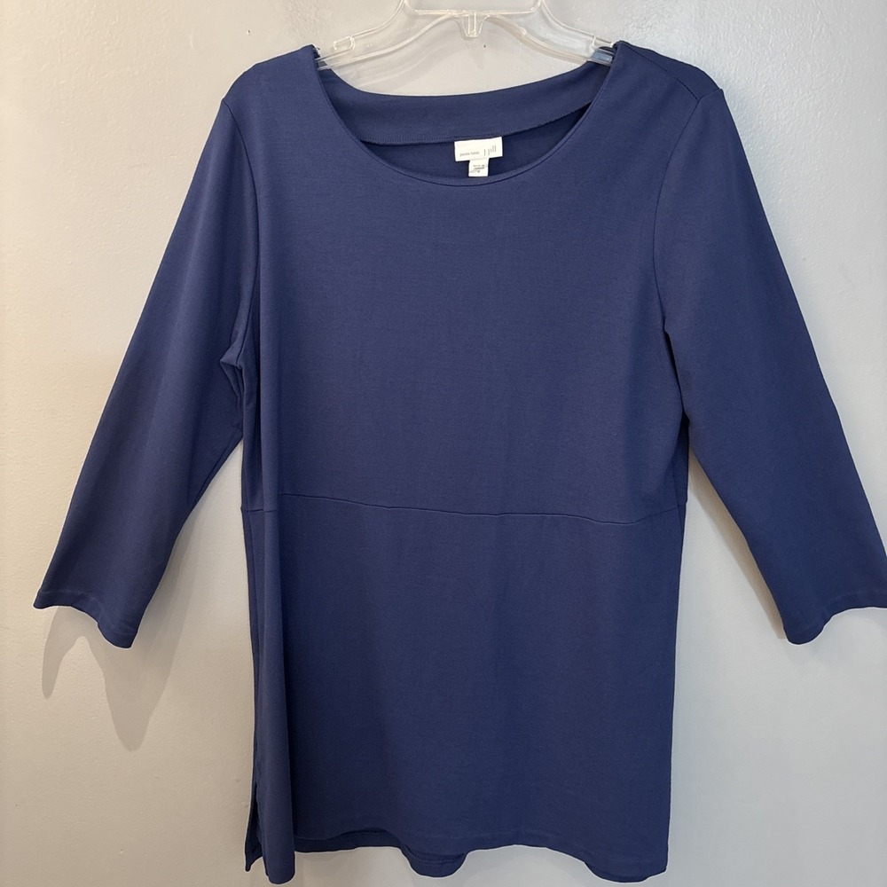 J Jill Women's Blue Ponte Knit Tunic Top 3/4 Sleeve Stretch Casual Career Sz M